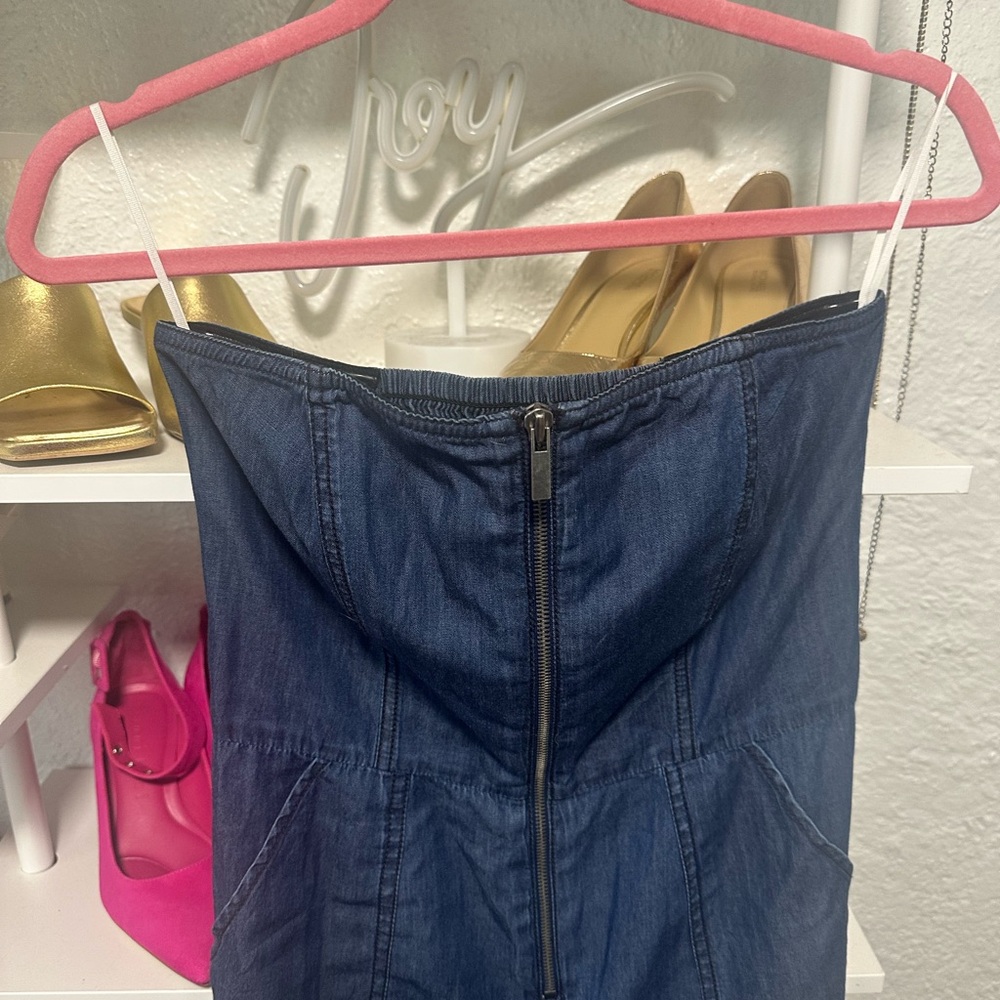 Denim Strapless Jumpsuit with Zipper